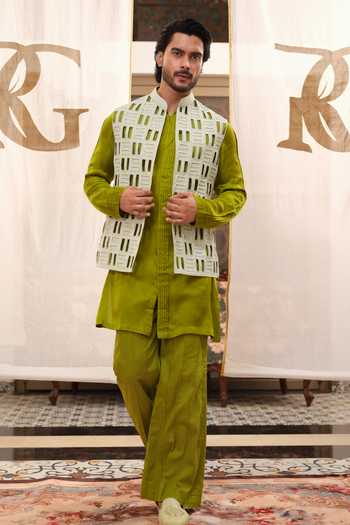 Buy_Runit Gupta_Grey Linen Embroidery, Cut Work Tiles Bundi 