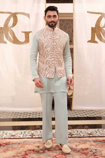 Shop Runit Gupta Rose Gold Chanderi Silk Embroidery Zebra Pink Bundi Online at Aza Fashions Shop_Runit Gupta_Rose Gold Chanderi Silk Embroidery Zebra Pink Bundi _Online_at_Aza_Fashions