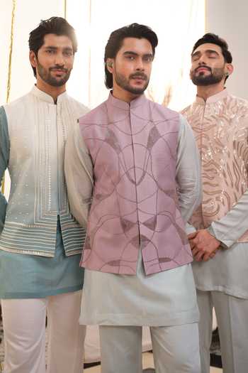 Runit Gupta Rose Gold Chanderi Silk Embroidery Zebra Pink Bundi at Aza Fashions Runit Gupta_Rose Gold Chanderi Silk Embroidery Zebra Pink Bundi _at_Aza_Fashions