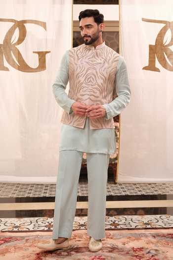 Buy Runit Gupta Rose Gold Chanderi Silk Embroidery Zebra Pink Bundi Buy_Runit Gupta_Rose Gold Chanderi Silk Embroidery Zebra Pink Bundi
