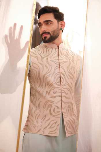 Shop Runit Gupta Rose Gold Chanderi Silk Embroidery Zebra Pink Bundi Shop_Runit Gupta_Rose Gold Chanderi Silk Embroidery Zebra Pink Bundi