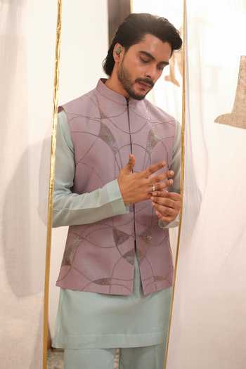 Runit Gupta Purple Chanderi Silk Lavender Abstract Bundi at Aza Fashions Runit Gupta_Purple Chanderi Silk Lavender Abstract Bundi _at_Aza_Fashions