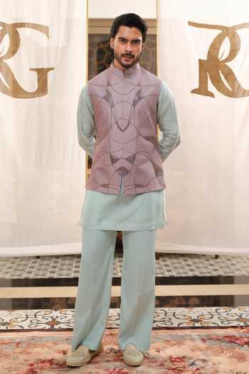 Shop Runit Gupta Purple Chanderi Silk Lavender Abstract Bundi Shop_Runit Gupta_Purple Chanderi Silk Lavender Abstract Bundi