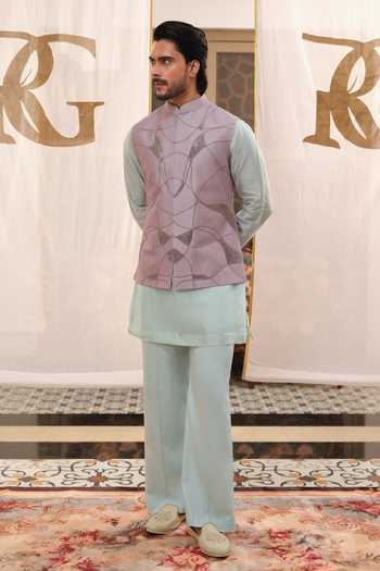 Shop_Runit Gupta_Purple Chanderi , Vegan Lavender Abstract Bundi Set 