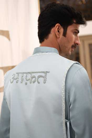 Shop Runit Gupta Blue Satin, Modal, Vegan Silk Embroidery Sanskari Bundi Set Online at Aza Fashions Shop_Runit Gupta_Blue Satin, Modal, Vegan Silk Embroidery Sanskari Bundi Set _Online_at_Aza_Fashions