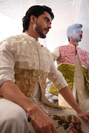 Runit Gupta Green Chanderi Silk, Muslin, Cotton, Linen Ombre Square Carnival Bundi Set at Aza Fashions Runit Gupta_Green Chanderi Silk, Muslin, Cotton, Linen Ombre Square Carnival Bundi Set _at_Aza_Fashions