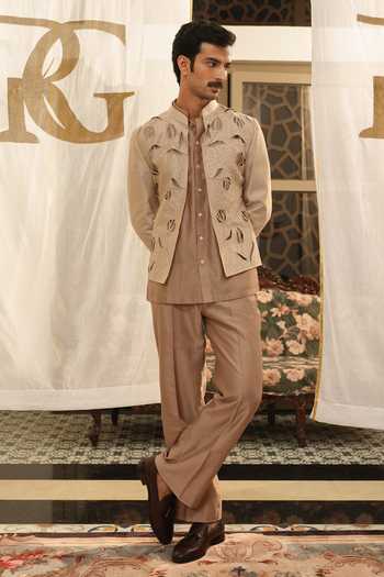 Buy Runit Gupta Beige Chanderi Silk Floral Cutwork Jodhpuri Set Buy_Runit Gupta_Beige Chanderi Silk Floral Cutwork Jodhpuri Set