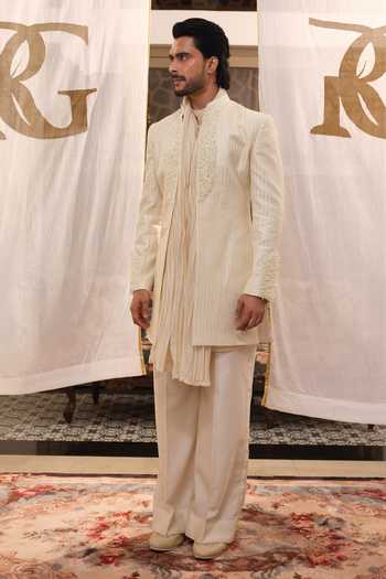 Shop Runit Gupta Ivory Chanderi , Vegan Milan Embroidered Jacket Set Online at Aza Fashions Shop_Runit Gupta_Ivory Chanderi , Vegan Milan Embroidered Jacket Set _Online_at_Aza_Fashions
