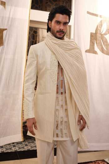 Runit Gupta Ivory Chanderi , Vegan Milan Embroidered Jacket Set at Aza Fashions Runit Gupta_Ivory Chanderi , Vegan Milan Embroidered Jacket Set _at_Aza_Fashions