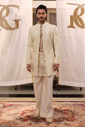 Buy Runit Gupta Ivory Chanderi , Vegan Milan Embroidered Jacket Set Buy_Runit Gupta_Ivory Chanderi , Vegan Milan Embroidered Jacket Set