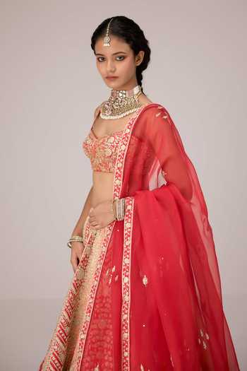 Shyam Narayan Prasad Pink Organza, Raw Silk Sweetheart Neck Dori And Zari Embroidered Lehenga Set Online at Aza Fashions Shyam Narayan Prasad_Pink Organza, Raw Silk Sweetheart Neck Dori And Zari Embroidered Lehenga Set _Online_at_Aza_Fashions