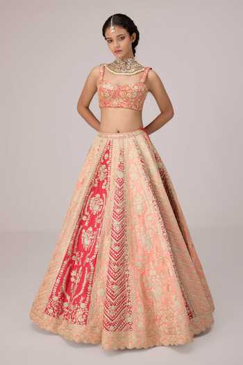 Shop Shyam Narayan Prasad Pink Organza, Raw Silk Sweetheart Neck Dori And Zari Embroidered Lehenga Set Online at Aza Fashions Shop_Shyam Narayan Prasad_Pink Organza, Raw Silk Sweetheart Neck Dori And Zari Embroidered Lehenga Set _Online_at_Aza_Fashions