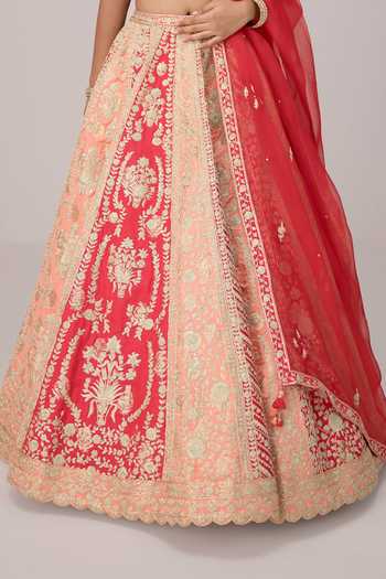 Shyam Narayan Prasad Pink Organza, Raw Silk Sweetheart Neck Dori And Zari Embroidered Lehenga Set at Aza Fashions Shyam Narayan Prasad_Pink Organza, Raw Silk Sweetheart Neck Dori And Zari Embroidered Lehenga Set _at_Aza_Fashions