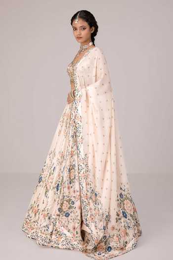 Shyam Narayan Prasad Ivory Silk, Organza, Chiffon, Brocade Printed And Embroidered Lehenga Set Online at Aza Fashions Shyam Narayan Prasad_Ivory Silk, Organza, Chiffon, Brocade Printed And Embroidered Lehenga Set _Online_at_Aza_Fashions