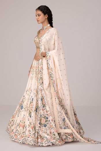 Buy Shyam Narayan Prasad Ivory Silk, Organza, Chiffon, Brocade Printed And Embroidered Lehenga Set Online at Aza Fashions Buy_Shyam Narayan Prasad_Ivory Silk, Organza, Chiffon, Brocade Printed And Embroidered Lehenga Set _Online_at_Aza_Fashions
