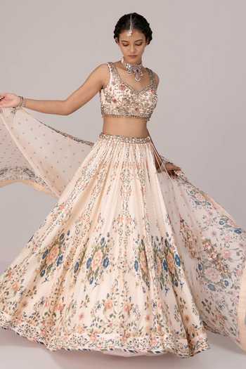 Shyam Narayan Prasad Ivory Silk, Organza, Chiffon, Brocade Printed And Embroidered Lehenga Set at Aza Fashions Shyam Narayan Prasad_Ivory Silk, Organza, Chiffon, Brocade Printed And Embroidered Lehenga Set _at_Aza_Fashions