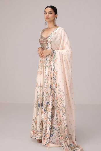 Buy_Shyam Narayan Prasad_Ivory , , Brocade, Printed And Embroidered Anarkali Set _Online_at_Aza_Fashions