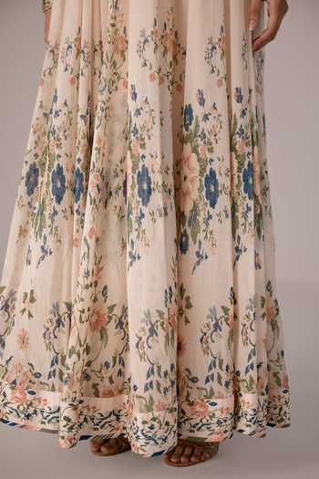 Buy_Shyam Narayan Prasad_Ivory , , Brocade, Printed And Embroidered Anarkali Set 