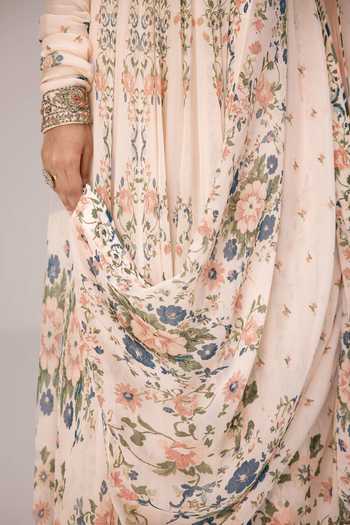 Shop_Shyam Narayan Prasad_Ivory , , Brocade, Printed And Embroidered Anarkali Set 
