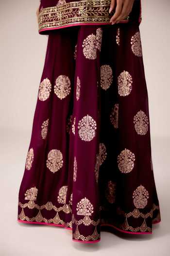 Shyam Narayan Prasad Wine Organza, Georgette, Brocade Scoop Zardozi Embroidered Kurta Sharara Set at Aza Fashions Shyam Narayan Prasad_Wine Organza, Georgette, Brocade Scoop Zardozi Embroidered Kurta Sharara Set _at_Aza_Fashions