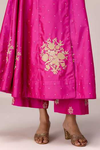 Shyam Narayan Prasad Pink Silk, Organza, Brocade V-neck, Yes Applique Embroidered Angrakha Pant Set at Aza Fashions Shyam Narayan Prasad_Pink Silk, Organza, Brocade V-neck, Yes Applique Embroidered Angrakha Pant Set _at_Aza_Fashions