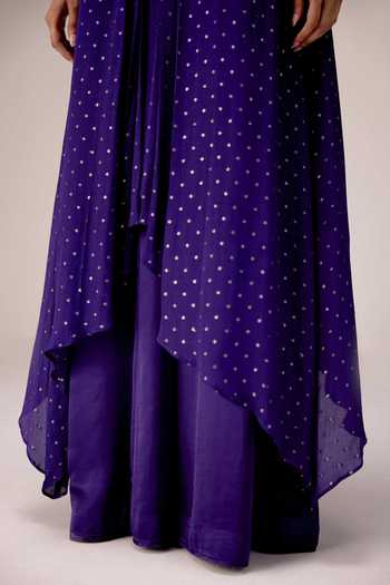 Shyam Narayan Prasad_Purple Chinon, Brocade V-neck Zardozi Work Kurta And Pant Set _at_Aza_Fashions