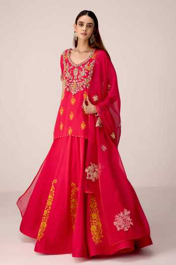 Shyam Narayan Prasad Pink Organza, Satin, Modal Scoop Neck Printed And Embroidered Top Skirt Set Online at Aza Fashions Shyam Narayan Prasad_Pink Organza, Satin, Modal Scoop Neck Printed And Embroidered Top Skirt Set _Online_at_Aza_Fashions