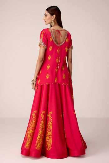 Shyam Narayan Prasad Printed & Embroidered Top Skirt Set