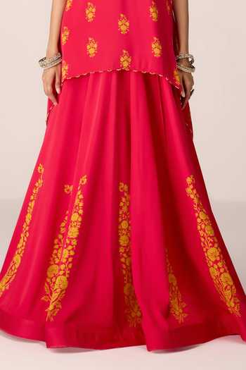 Shyam Narayan Prasad Pink Organza, Satin, Modal Scoop Neck Printed And Embroidered Top Skirt Set at Aza Fashions Shyam Narayan Prasad_Pink Organza, Satin, Modal Scoop Neck Printed And Embroidered Top Skirt Set _at_Aza_Fashions
