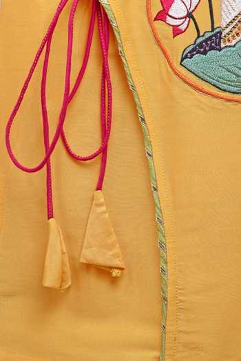 Buy_The Little Tales_Yellow Silk, Cotton Lace Pichwai Embroidered Angarkha Kurta Set 