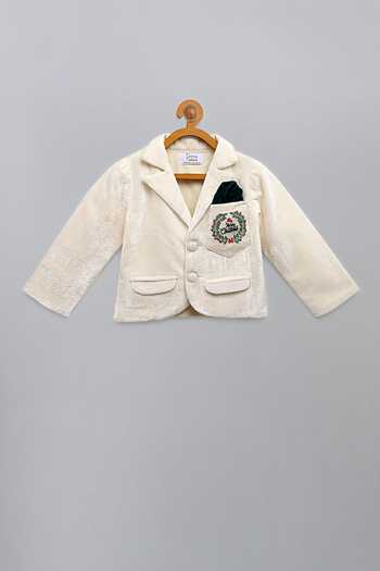 Shop The Little Tales Off White Velvet Merry Christmas Embroidered Blazer Online at Aza Fashions Shop_The Little Tales_Off White Velvet Merry Christmas Embroidered Blazer _Online_at_Aza_Fashions