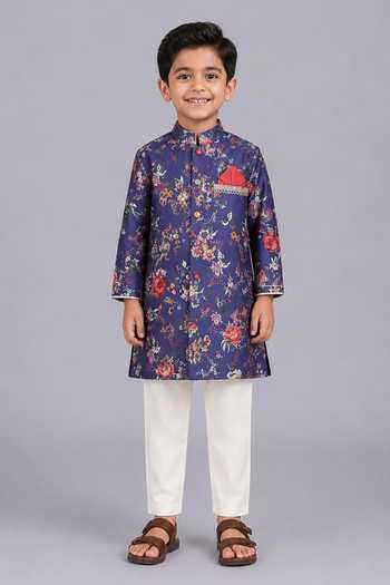The Little Tales Floral Print Sherwani & Pyjama Set