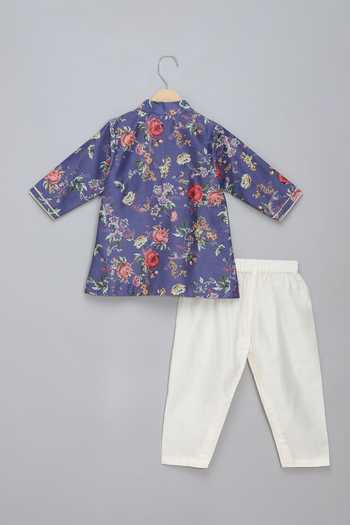 Buy The Little Tales Purple Silk, Cotton Floral Print Sherwani And Pyjama Set Online at Aza Fashions Buy_The Little Tales_Purple Silk, Cotton Floral Print Sherwani And Pyjama Set _Online_at_Aza_Fashions