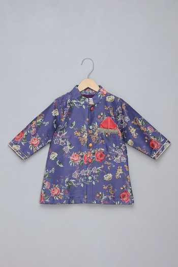 The Little Tales Purple Silk, Cotton Floral Print Sherwani And Pyjama Set at Aza Fashions The Little Tales_Purple Silk, Cotton Floral Print Sherwani And Pyjama Set _at_Aza_Fashions
