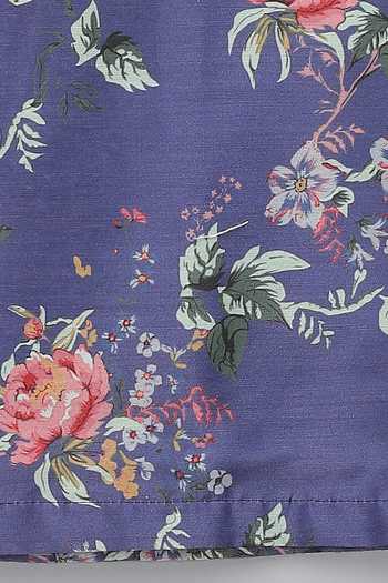Buy The Little Tales Purple Silk, Cotton Floral Print Sherwani And Pyjama Set Buy_The Little Tales_Purple Silk, Cotton Floral Print Sherwani And Pyjama Set