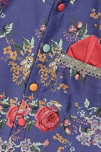 Shop The Little Tales Purple Silk, Cotton Floral Print Sherwani And Pyjama Set Shop_The Little Tales_Purple Silk, Cotton Floral Print Sherwani And Pyjama Set