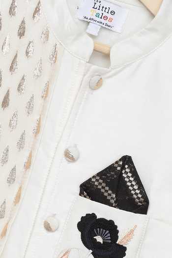 Buy The Little Tales Off White Silk, Cotton Embroidered Sherwani With Churidar Online at Aza Fashions Buy_The Little Tales_Off White Silk, Cotton Embroidered Sherwani With Churidar _Online_at_Aza_Fashions