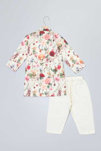 The Little Tales_Multi Color Silk, Cotton Floral Print Kurta And Pyjama Set _at_Aza_Fashions