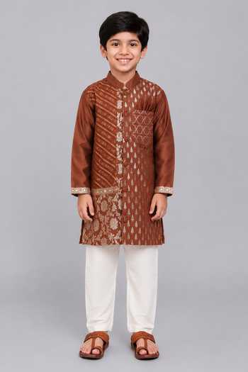 The Little Tales Chanderi Panelled Kurta Pyjama Set 