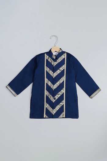 Buy The Little Tales Blue Cotton, Organza, Chanderi Diagonal Pattern Kurta And Pyjama Set Online at Aza Fashions Buy_The Little Tales_Blue Cotton, Organza, Chanderi Diagonal Pattern Kurta And Pyjama Set _Online_at_Aza_Fashions