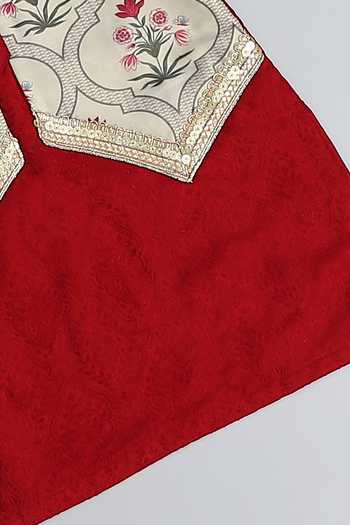 The Little Tales_Maroon Silk, Cotton Mughal Print Kurta And Pyjama Set _at_Aza_Fashions