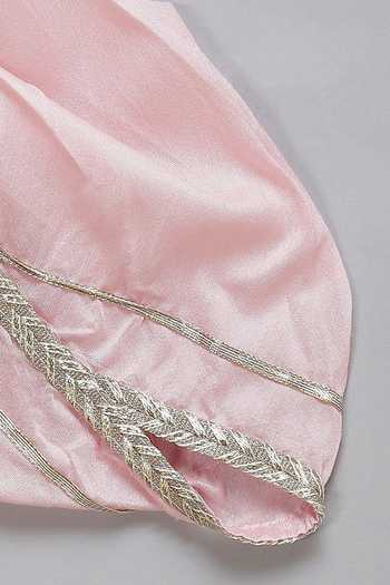 Shop_The Little Tales_Pink Silk, Cotton, Jacquard Lace Cow Print Kurta And Dhoti Pant Set _Online_at_Aza_Fashions