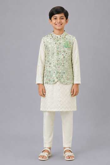 The Little Tales Sequin Embroidered Nehru Jacket & Kurta Set 