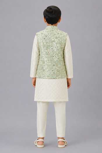 The Little Tales Sequin Embroidered Nehru Jacket & Kurta Set 