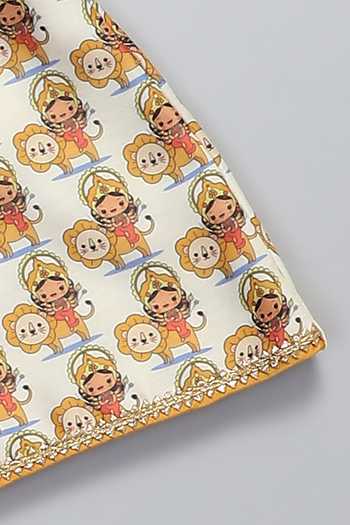 The Little Tales_Yellow Silk, Cotton Durga Ji Print Kurta And Pyjama Set _Online_at_Aza_Fashions