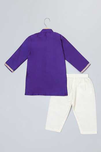Buy_The Little Tales_Purple Silk, Cotton Embroidered Yoke Kurta With Pyjama _Online_at_Aza_Fashions