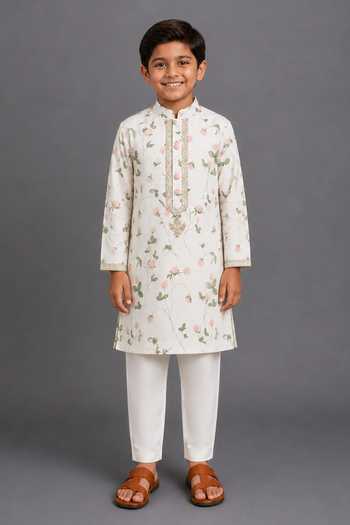 The Little Tales Floral Print Kurta With Pyjama 