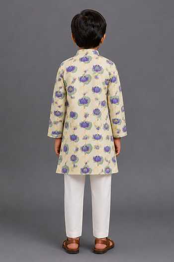 The Little Tales Gold Lotus Print Kurta Pyjama Set 
