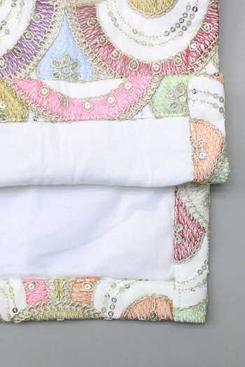 The Little Tales_Off White Silk, Cotton, Georgette Piping Embroidered Bandhgala And Pyjama Set _Online_at_Aza_Fashions