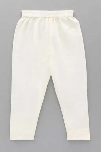 The Little Tales_Off White Silk, Cotton, Georgette Piping Embroidered Bandhgala And Pyjama Set _at_Aza_Fashions